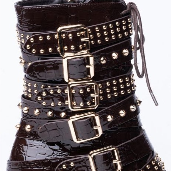 Western Cowboy Brown Vegan Crocodile Leather Studded Belt Strap Riding Boots - Picture 3 of 5